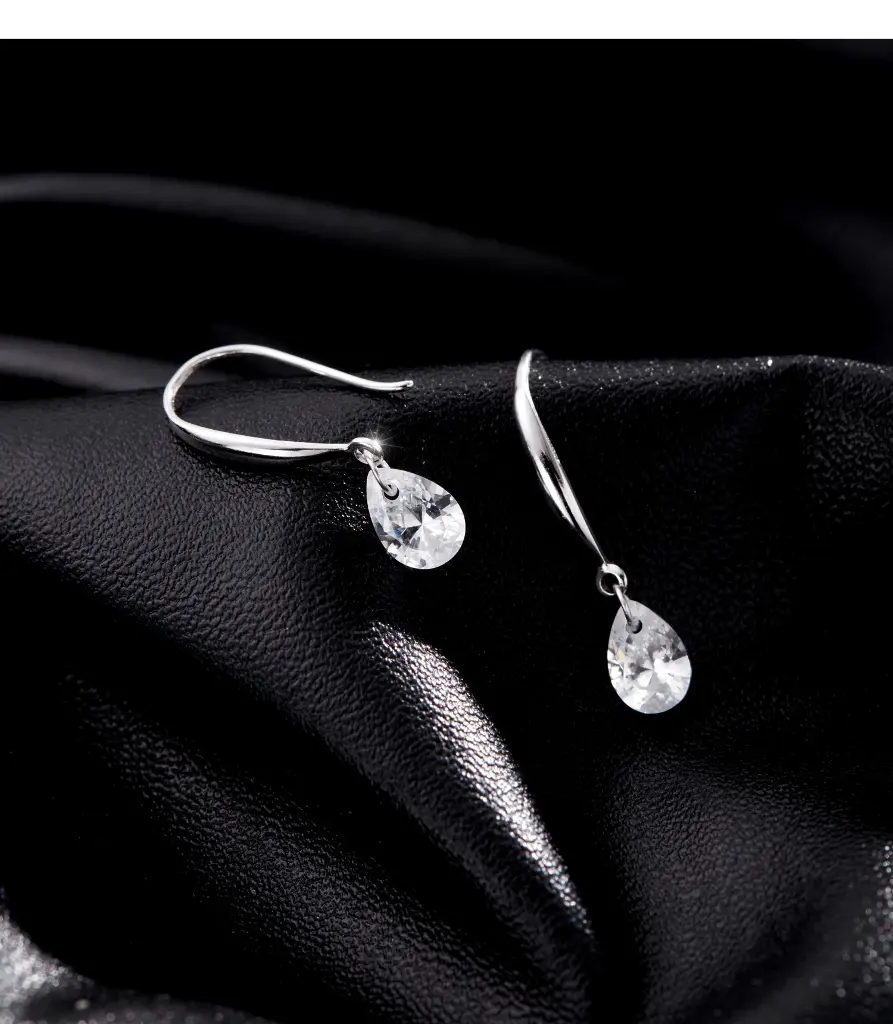 925 Sterling Silver Water Drop Dangle Earrings with Cubic Zirconia stones