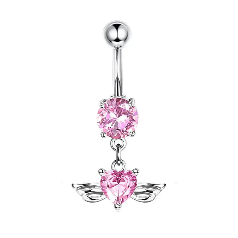 [bel64] Heart shape butterfly Stainless Steel Geometric Piercing Navel Ring With Cubic Zirconia stones