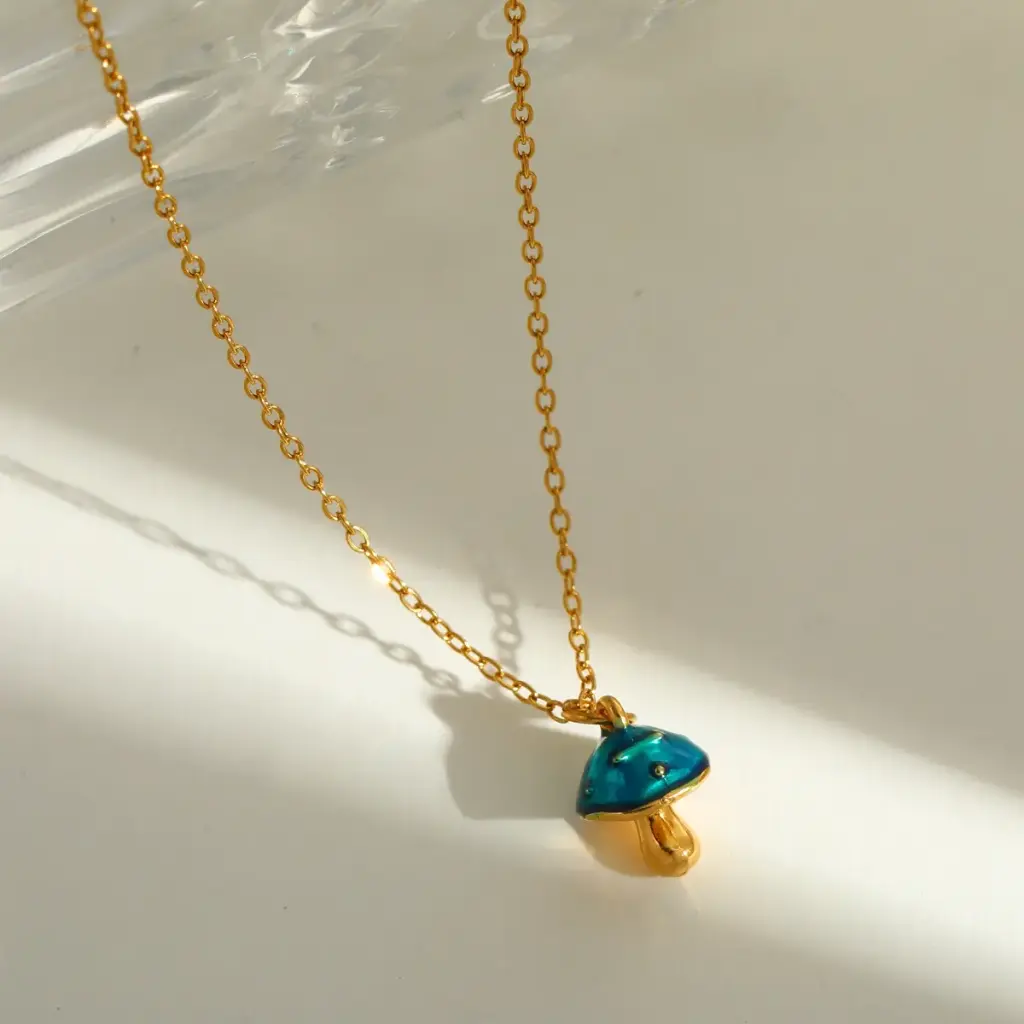Cute Small Stainless Steel 18K Gold Mushroom Pendant Necklace