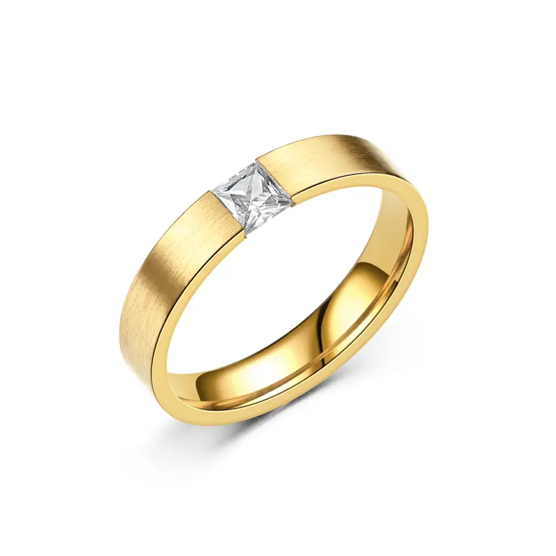 [ring214] Simple Style Square Titanium Steel Zircon 18K Gold Plated ring - Size 7