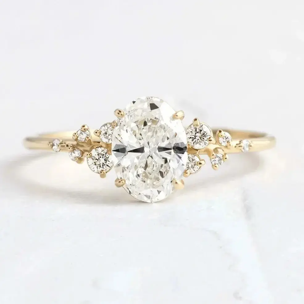 [ring220]  S925 Sterling Silver Egg Shaped Zircon Shaped Star Ring - Size 8