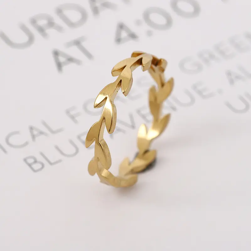 Stainless Steel Leaves Ring  - Size #6