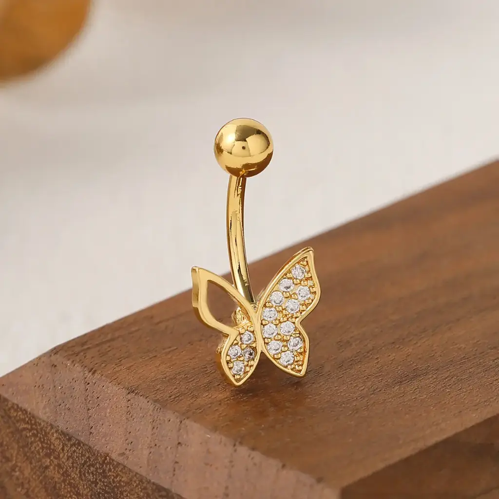 [bel69] 18K Gold Plated Butterfly Zirconium Stone Stainless Steel Belly Button Ring