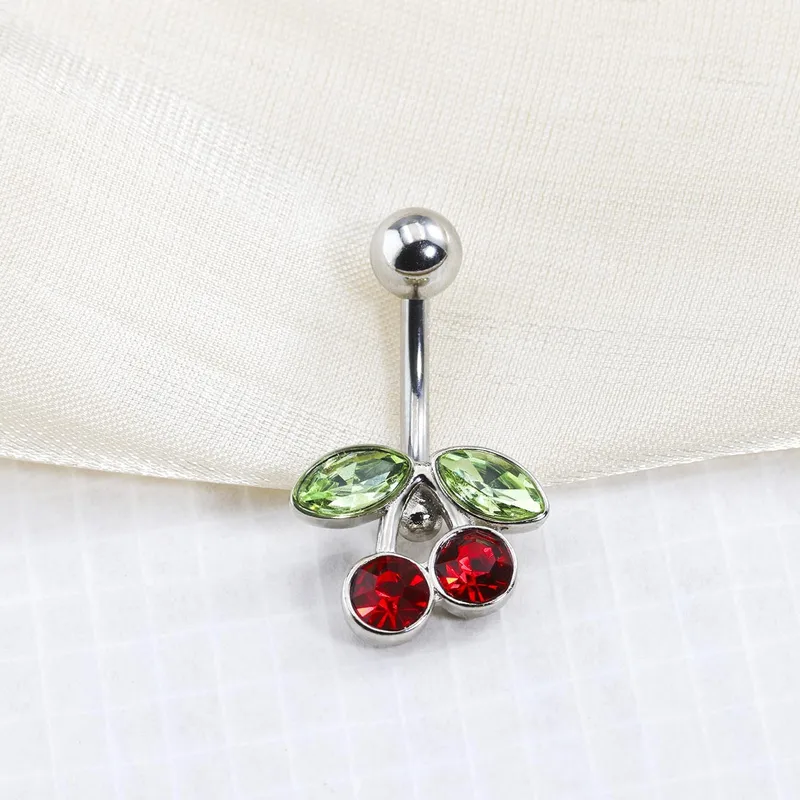 Red Cherry Fruit Belly Button Ring - 316 Stainless Steel 