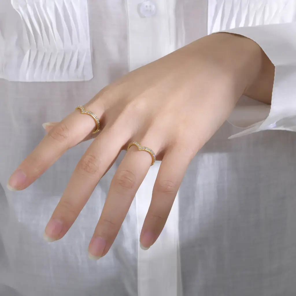 [ring233] V Shape 304 Stainless Steel with cubic zirconia- #8