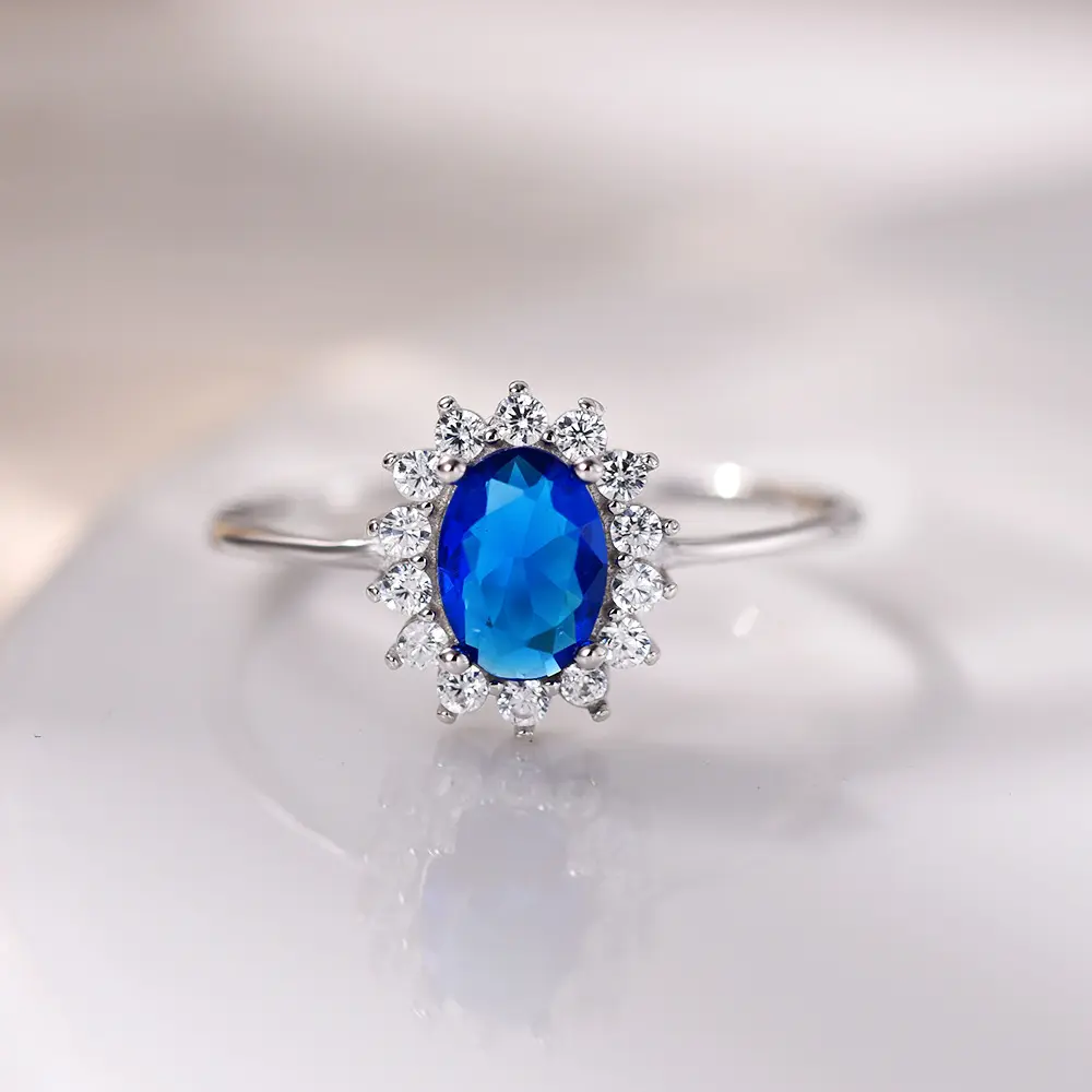 925 Sterling Silver ring with royal blue oval cubic zirconia- Size #8