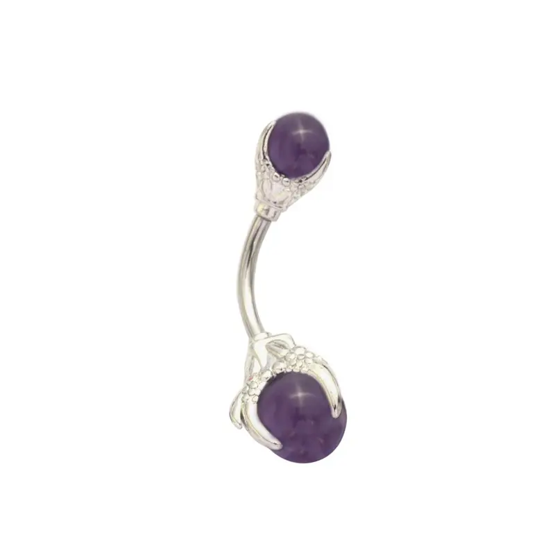 [bel72] Ametyst Stone claw belly ring - Stainless steel