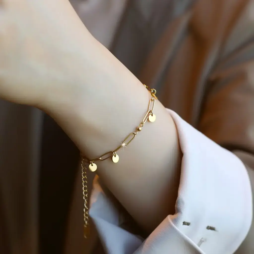 Titanium Steel Bracelet Women's Non-fading 18K Gold Plated Round Link Chain