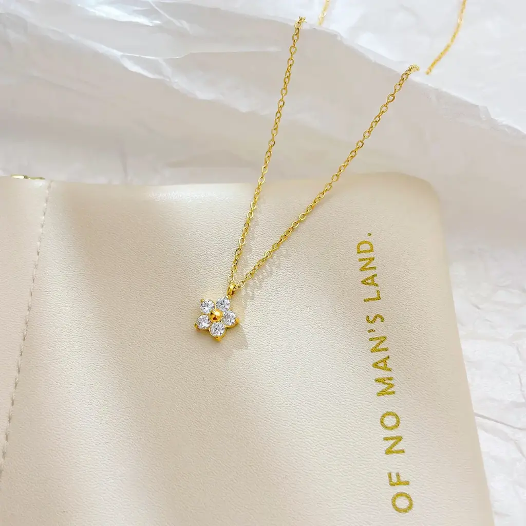 [neck246] 18K Gold Plated Flower 304 Stainless Steel Sweet Waterproof Non Tarnish Flower Necklace