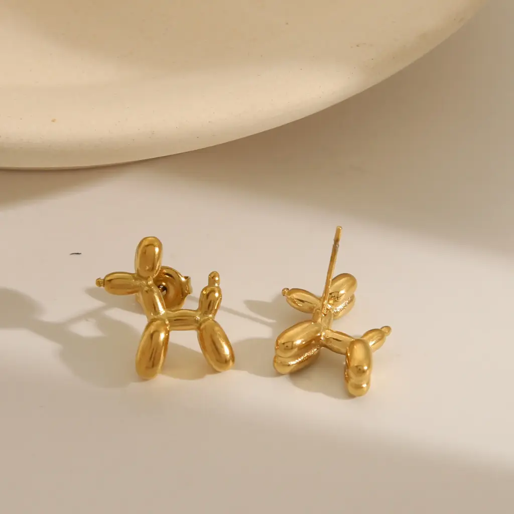 [ear89] French Style Commute Balloon Dog 304 Stainless Steel 14K Gold Plated Ear Studs