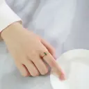 Stainless Steel ring - Gold Plated with rectangular green cubic zirconia- Size #6