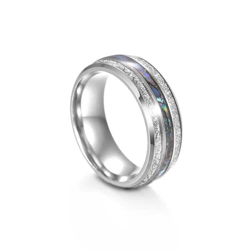 [ring240] Round Stripe 304 Stainless Steel and Shell ring- Size #12