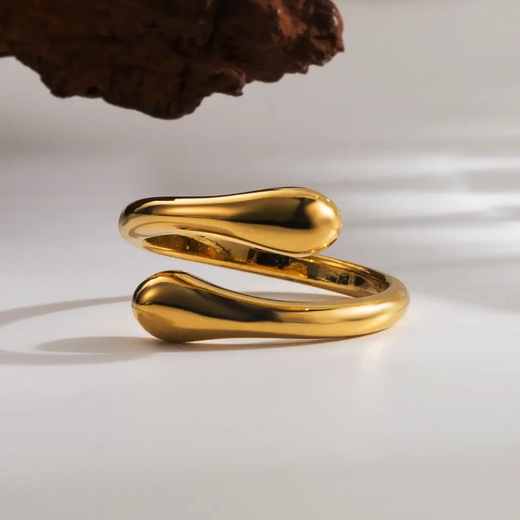 [ring246] Gold Plated 304 Stainless Steel Waterproof Non Tarnish Ring adjustable ring