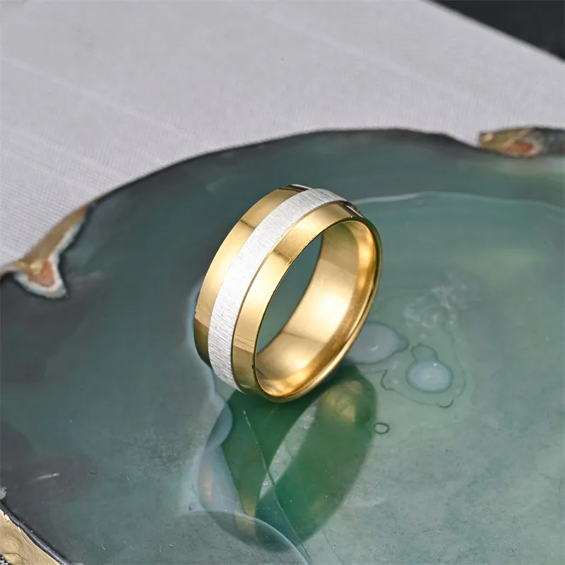 [ring249] Stainless steel double ring gold and silver Ring - Size #10