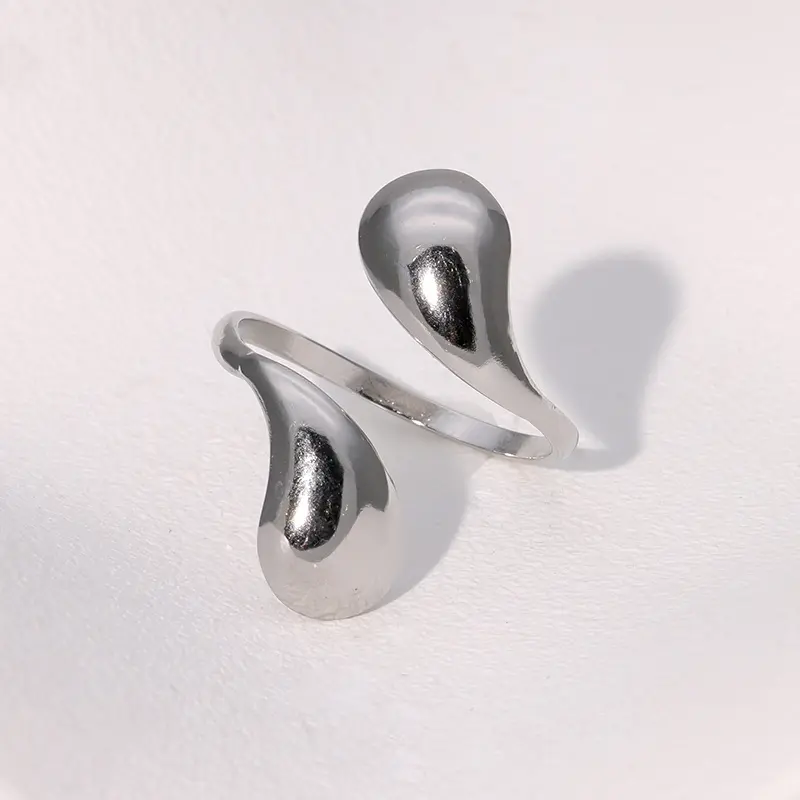 [ring251] Water Droplets 304 Stainless Steel Waterproof Non Tarnish Open Ring