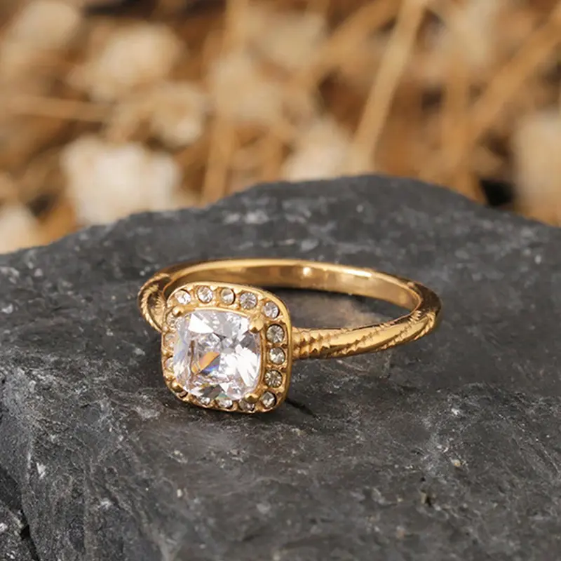 Stainless steel ring with square cubic zirconia - size #9