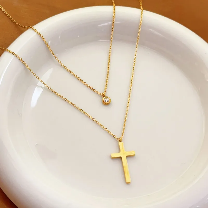 [neck249] Titanium Steel Multi-Layer Cross Necklace