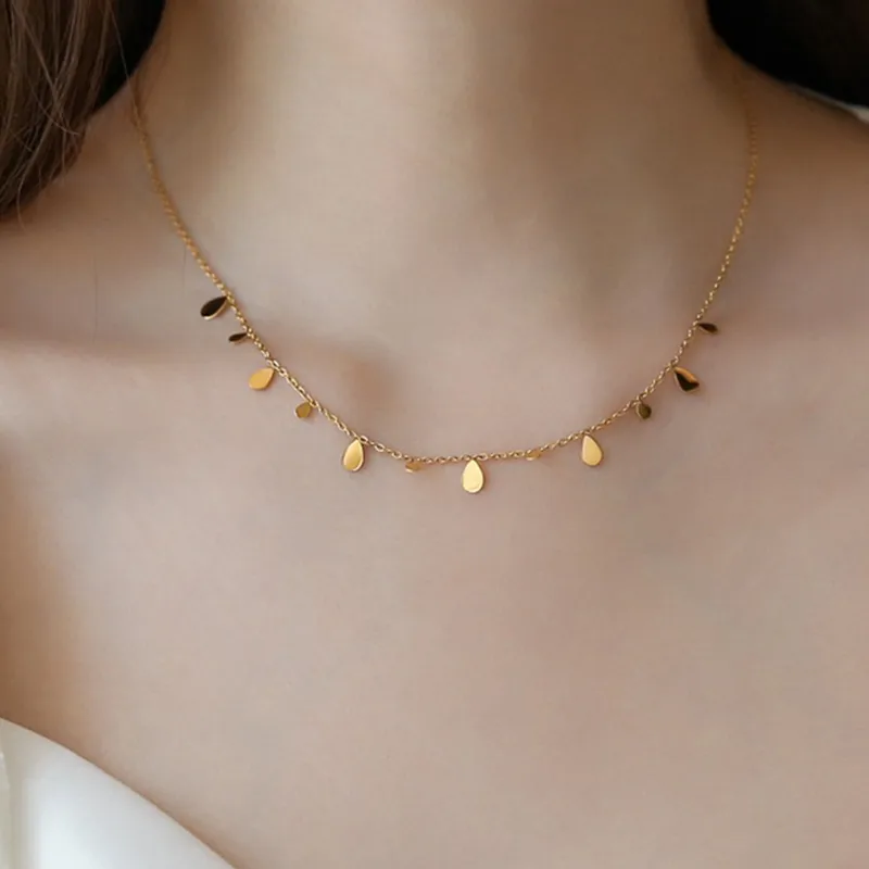 [neck254] 18K Gold Plated teardrop 304 Stainless Steel  Waterproof Non Tarnish Necklace