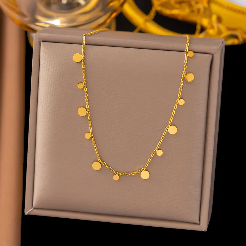 Real Gold Plated 18K 304 Stainless Steel Waterproof Non Tarnish Necklace with round charms