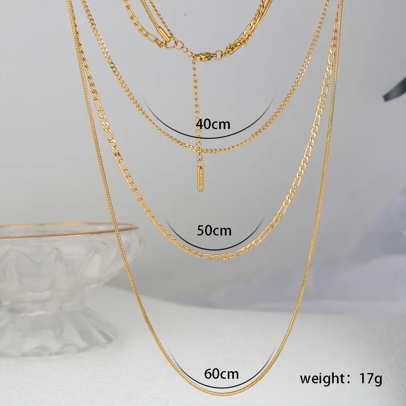 [neck257] Stainless Steel Gold Plated 3 Layered Necklaces 