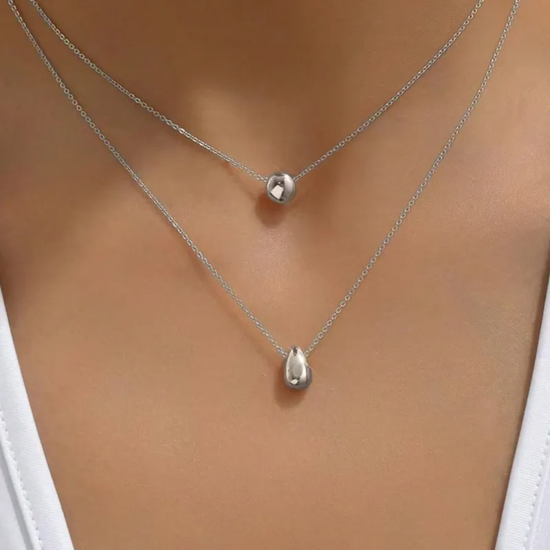 [neck258] Water Droplets 304 Stainless Steel Waterproof Non Tarnish Double Layer Necklace