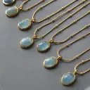 Titanium Steel 18k Gold Plated Necklace with light blue stone pendant