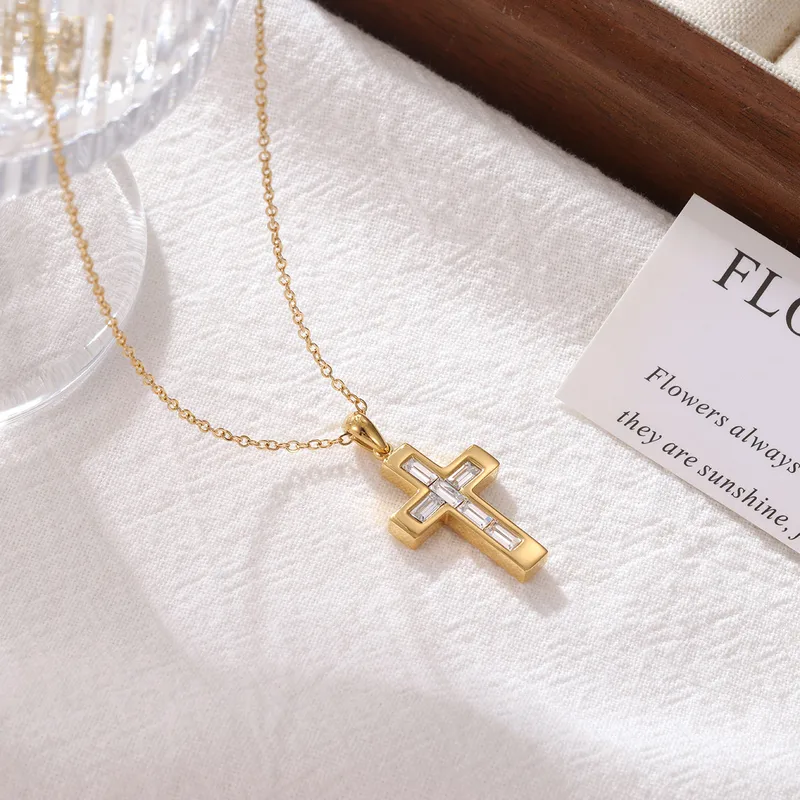 [neck261] 18K Real Gold Plated Waterproof Non Tarnish necklace with cross