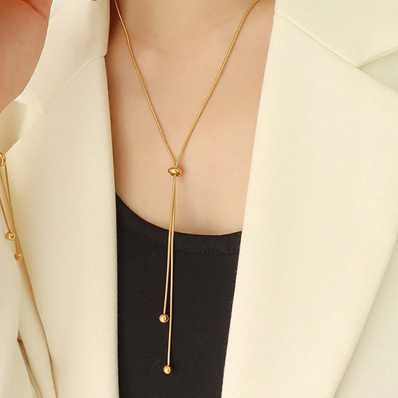 PVD Coated Real Gold Plated Stainless Steel Waterproof Non Tarnish Long slider Necklace 