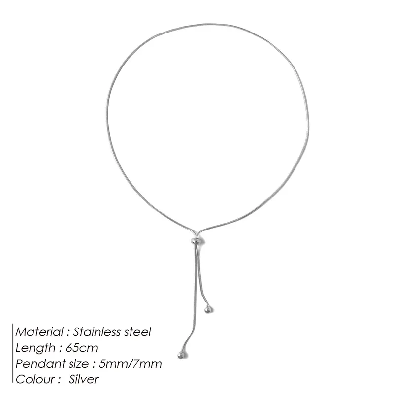 [neck266] Stainless Steel Waterproof Non Tarnish Long slider Necklace