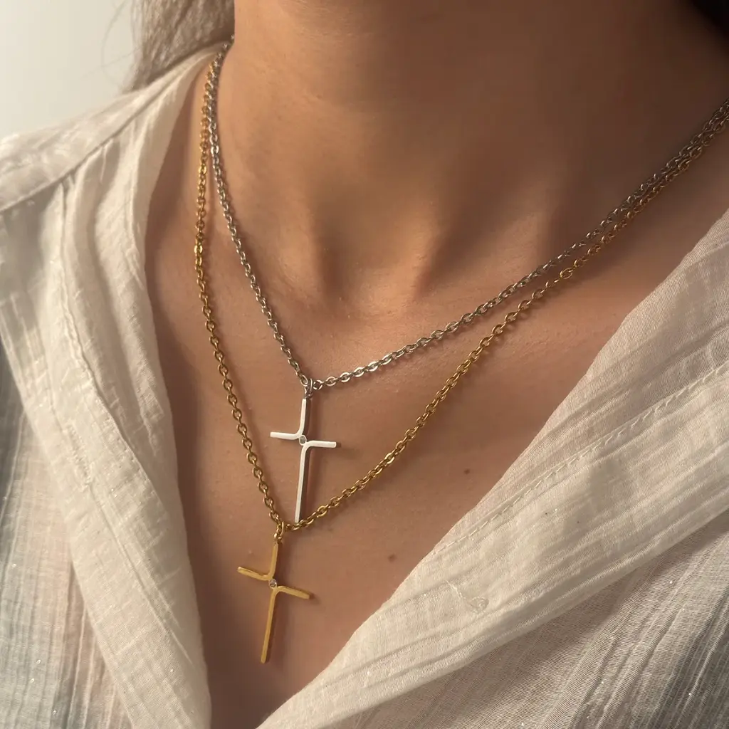 Cross 304 Stainless Steel Waterproof Non Tarnish Necklace - gold plated