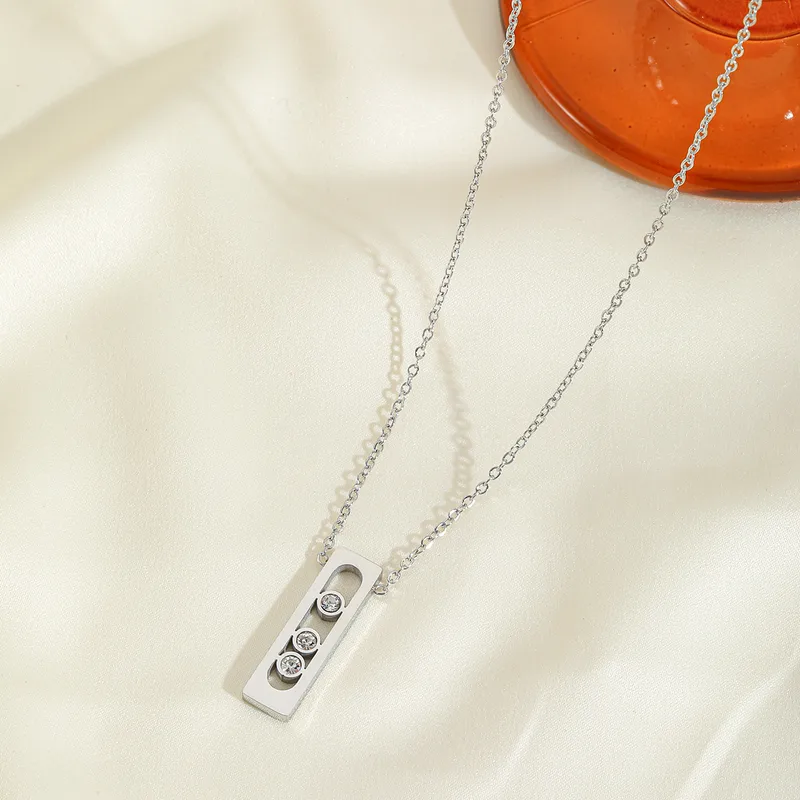 [neck273] 304 Stainless Steel Necklace with rectangular charm