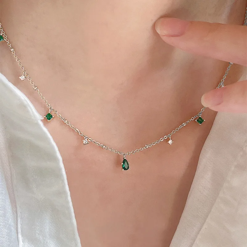 304 Stainless Steel Necklace with green cubic zirconia charms