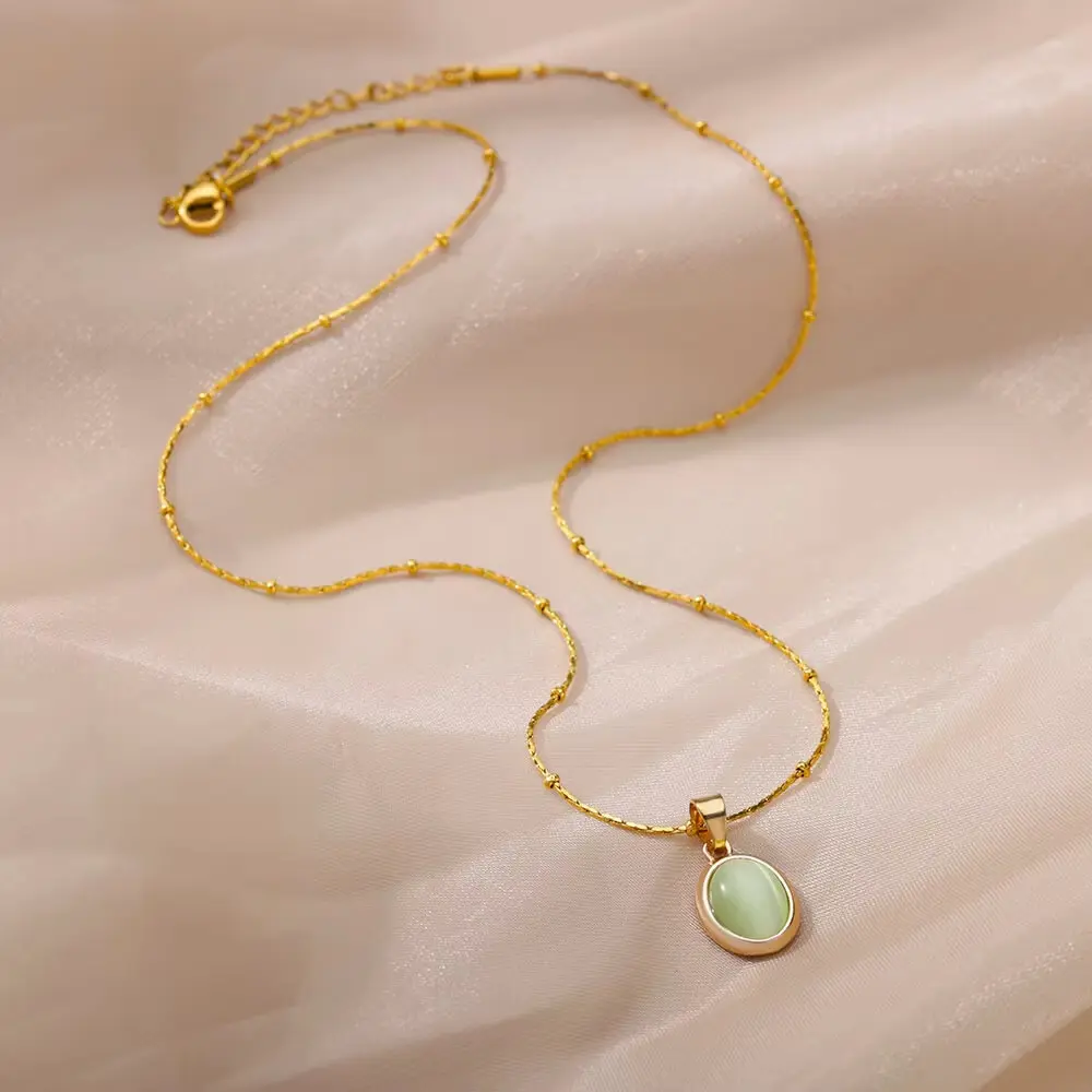 PVD Coated Real Gold Plated 304 Stainless Steel Cat's Eye Stone Waterproof Non Tarnish Lobster Trigger Clasp Necklace