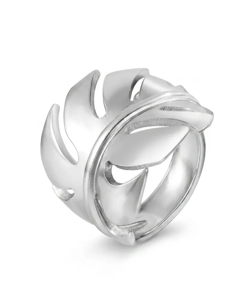 Monstera Aura Silver Ring