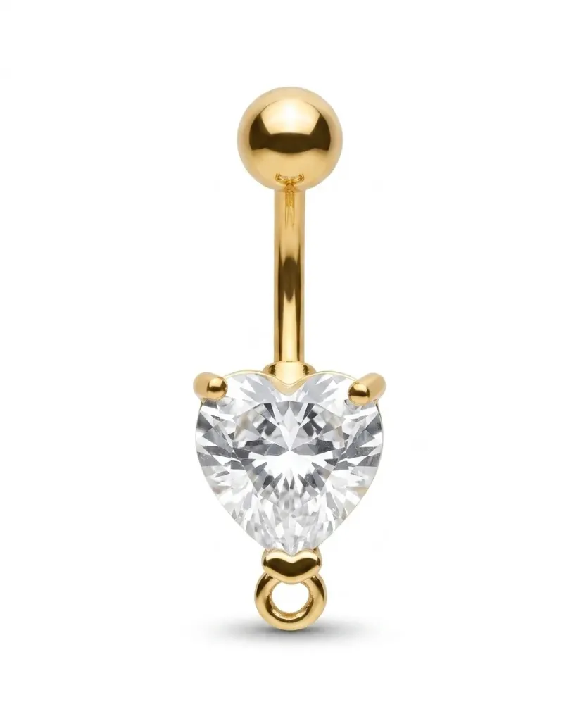 Gold Prong-Set Heart CZ Belly Ring