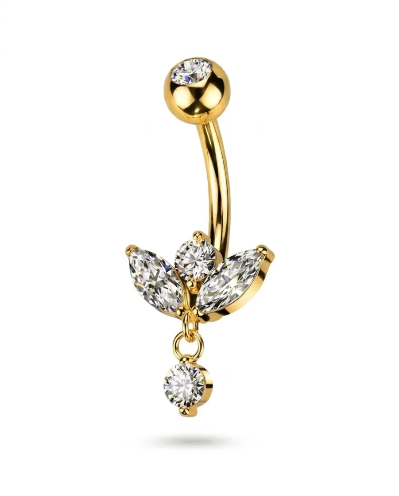 Gold Marquise Lotus Dangle Belly Ring