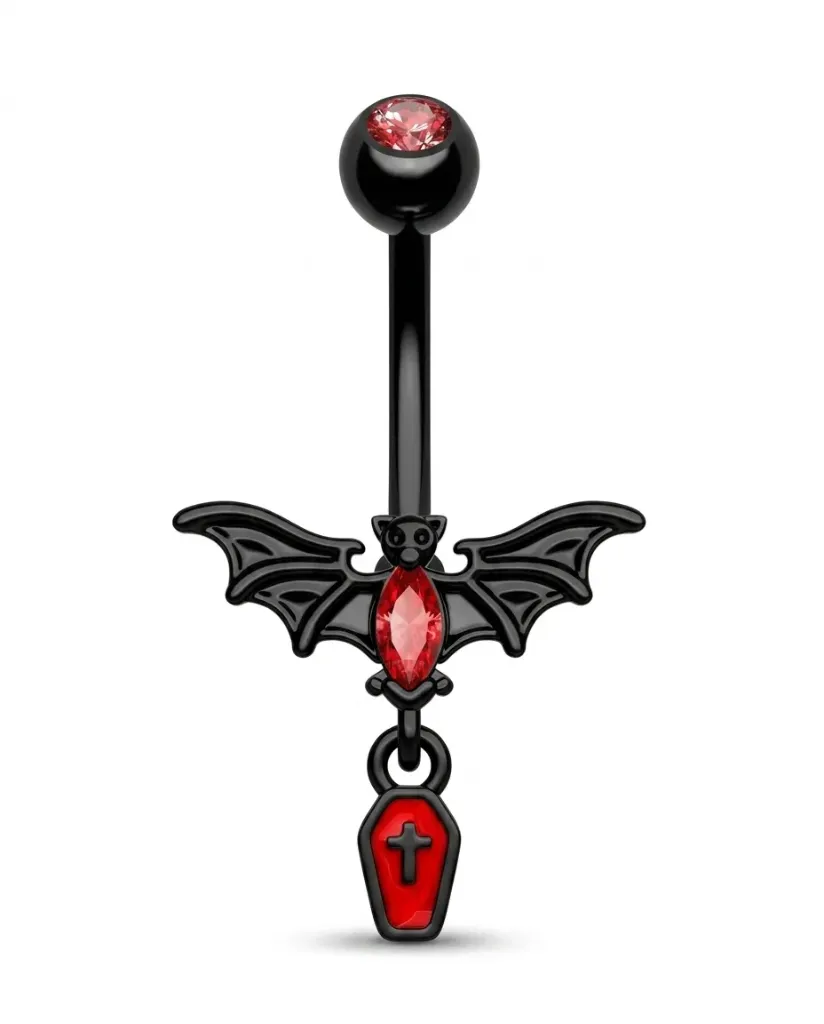 Gothic Black Bat Coffin Dangle Belly Ring