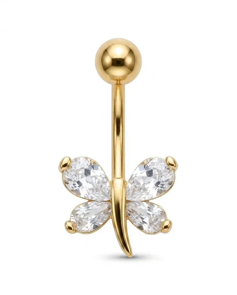 Gold Pear-Cut Crystal Dragonfly Belly Ring