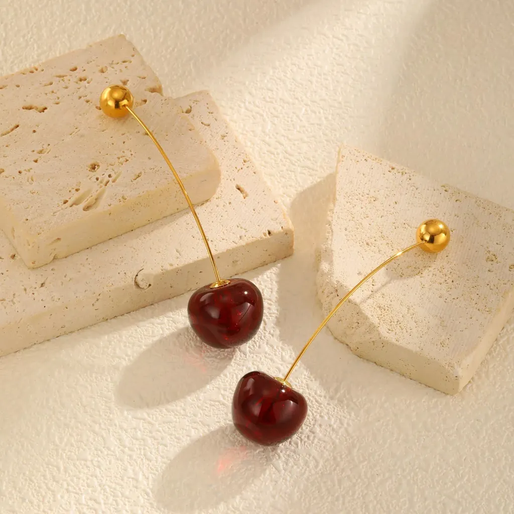 Lustrous Ruby Cherry Drop Earrings