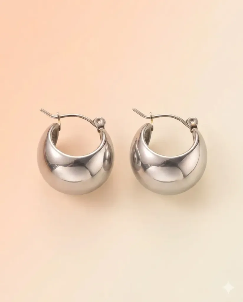 Sleek Silver Dome Huggie Hoops