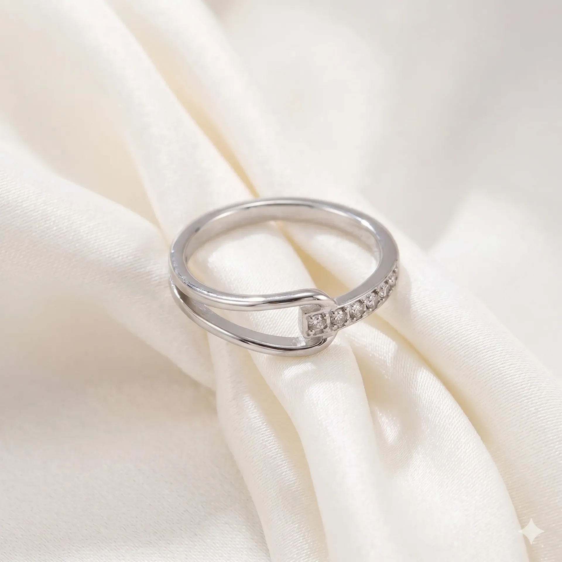 Minimalist Elegance: Stainless Steel Open-Work Cubic Zirconia-Accented Ring