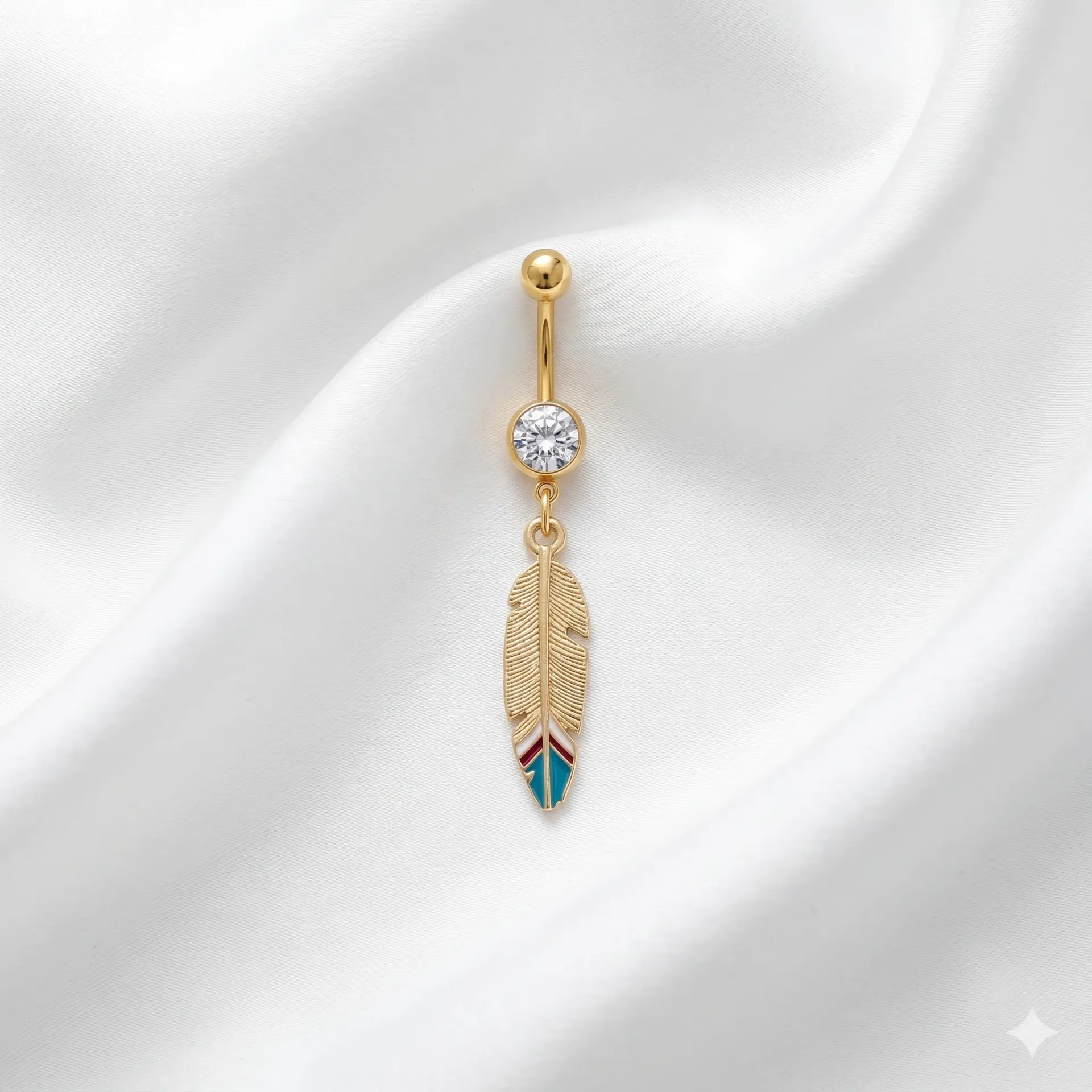 Boho Chic Feather Navel Belly Button Ring
