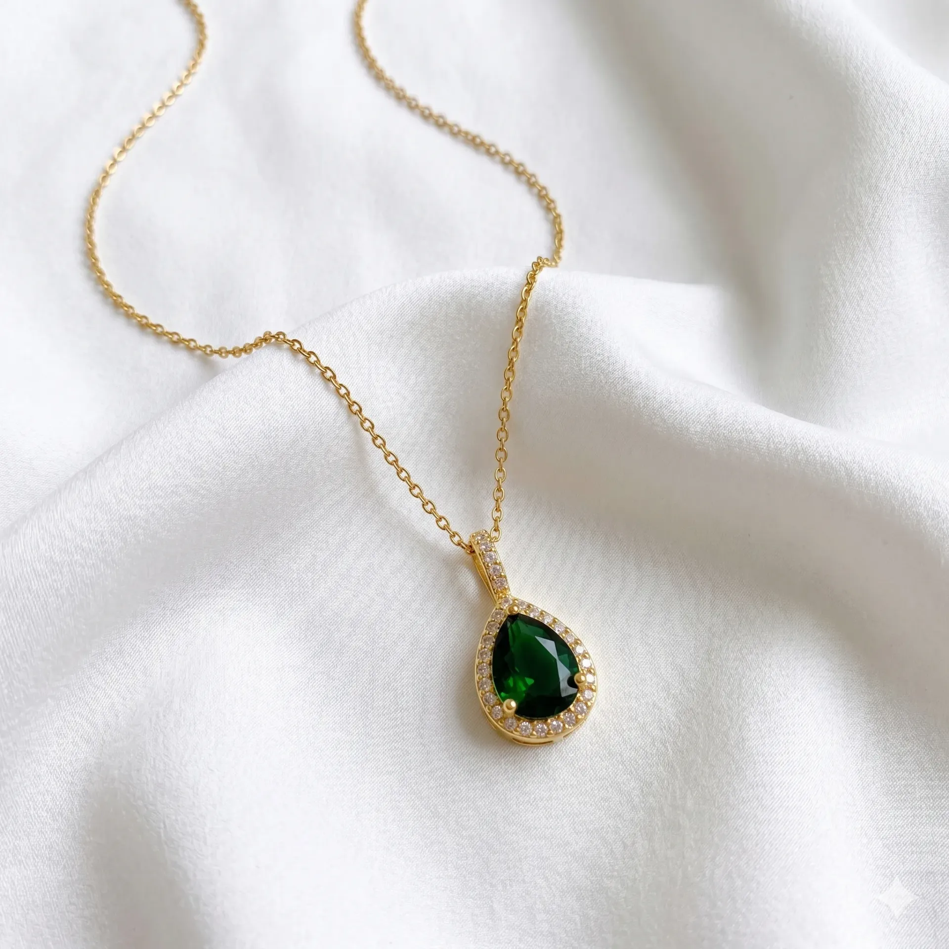 Elegance Pear-Cut Emerald-Style Drop Pendant Necklace
