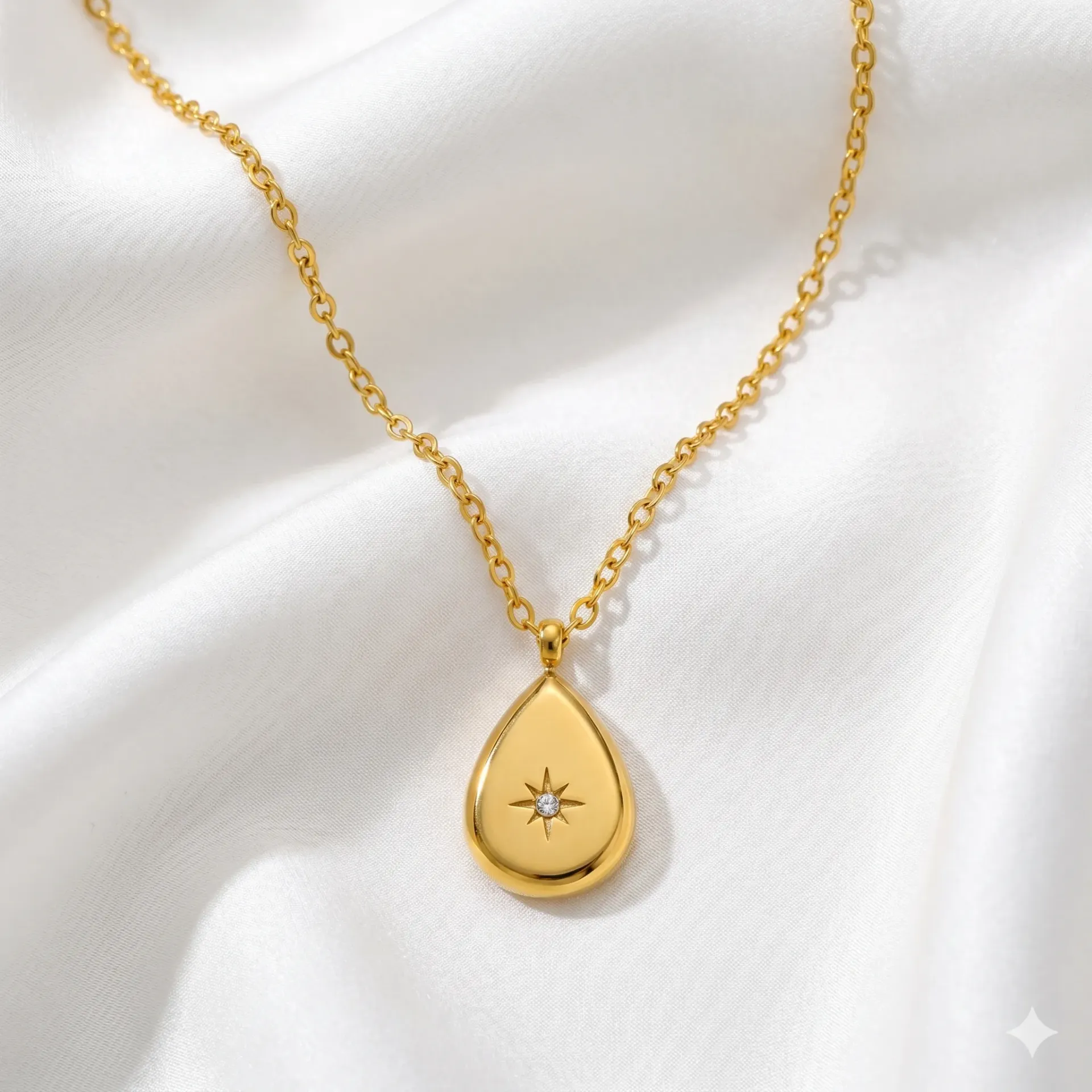 Gold Celestial Teardrop Pendant Necklace