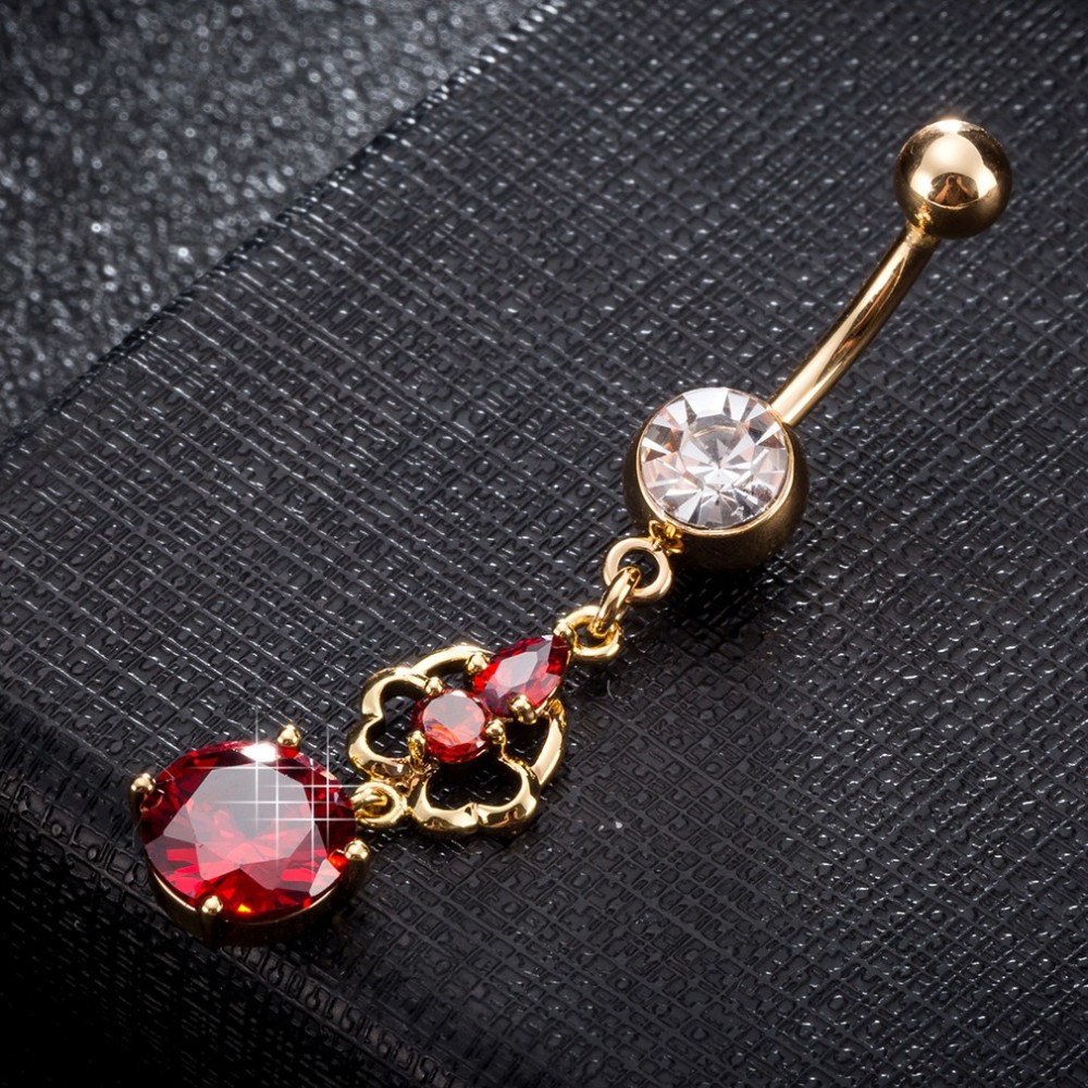 Red Flower Belly Ring