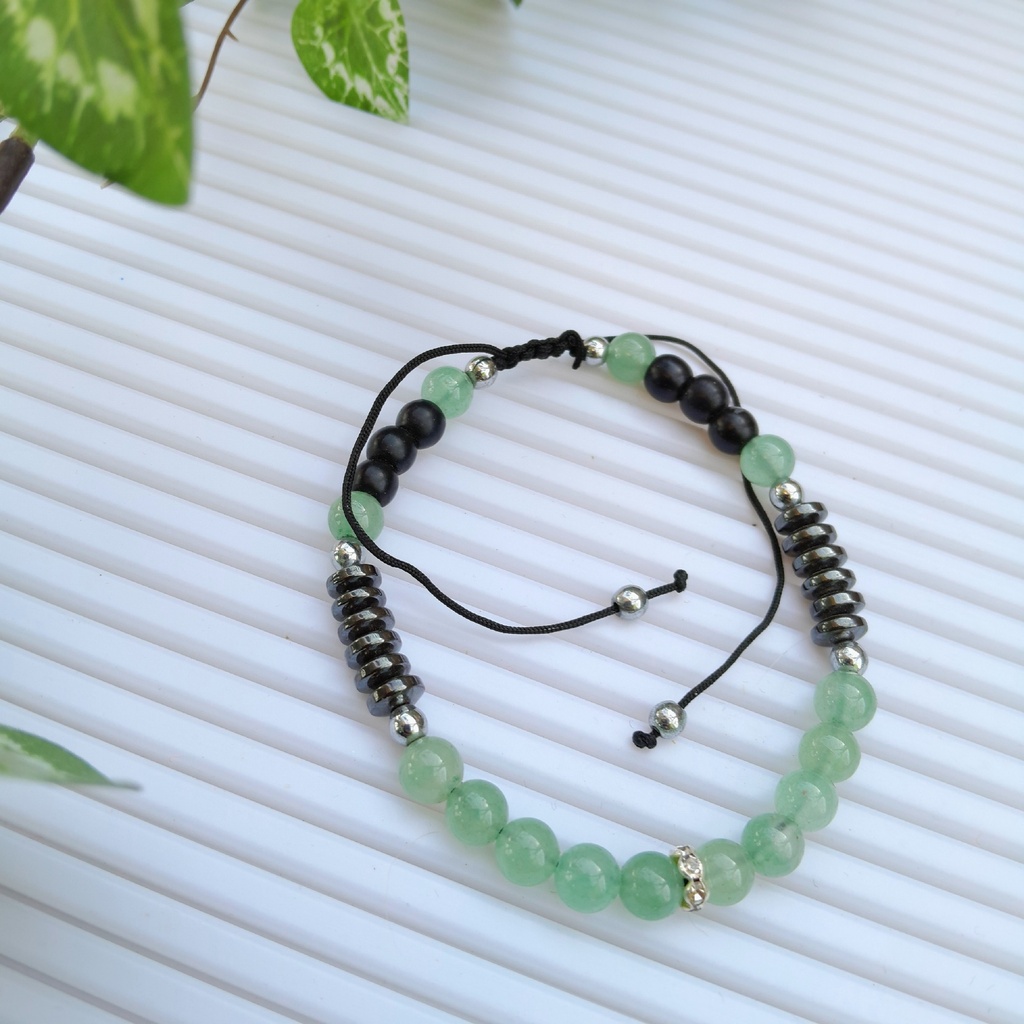 Slider bracelet with natural green aventurine stones