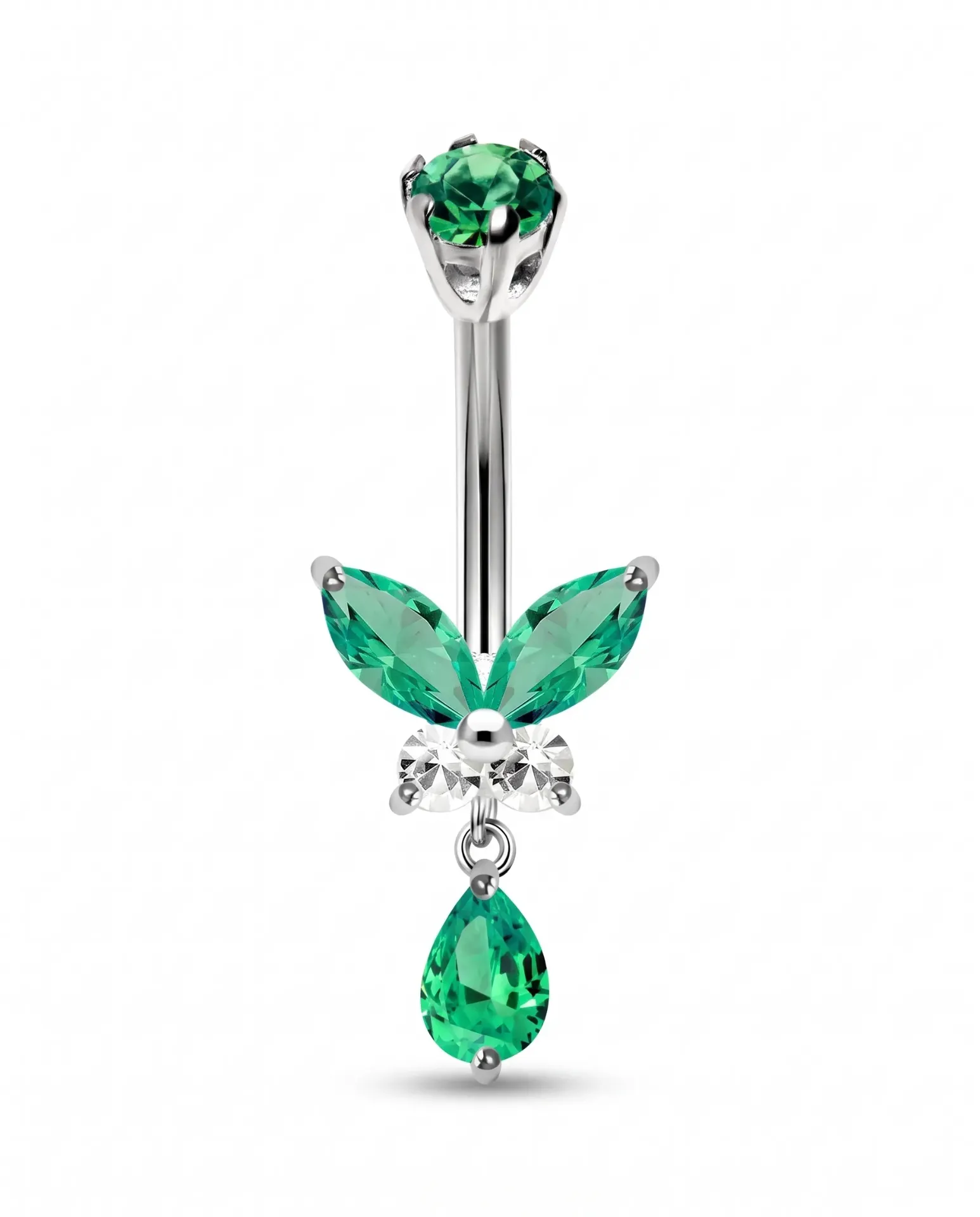 Butterfly Stainless Steel Belly Ring with Rhinestones, Waterproof Non Tarnish