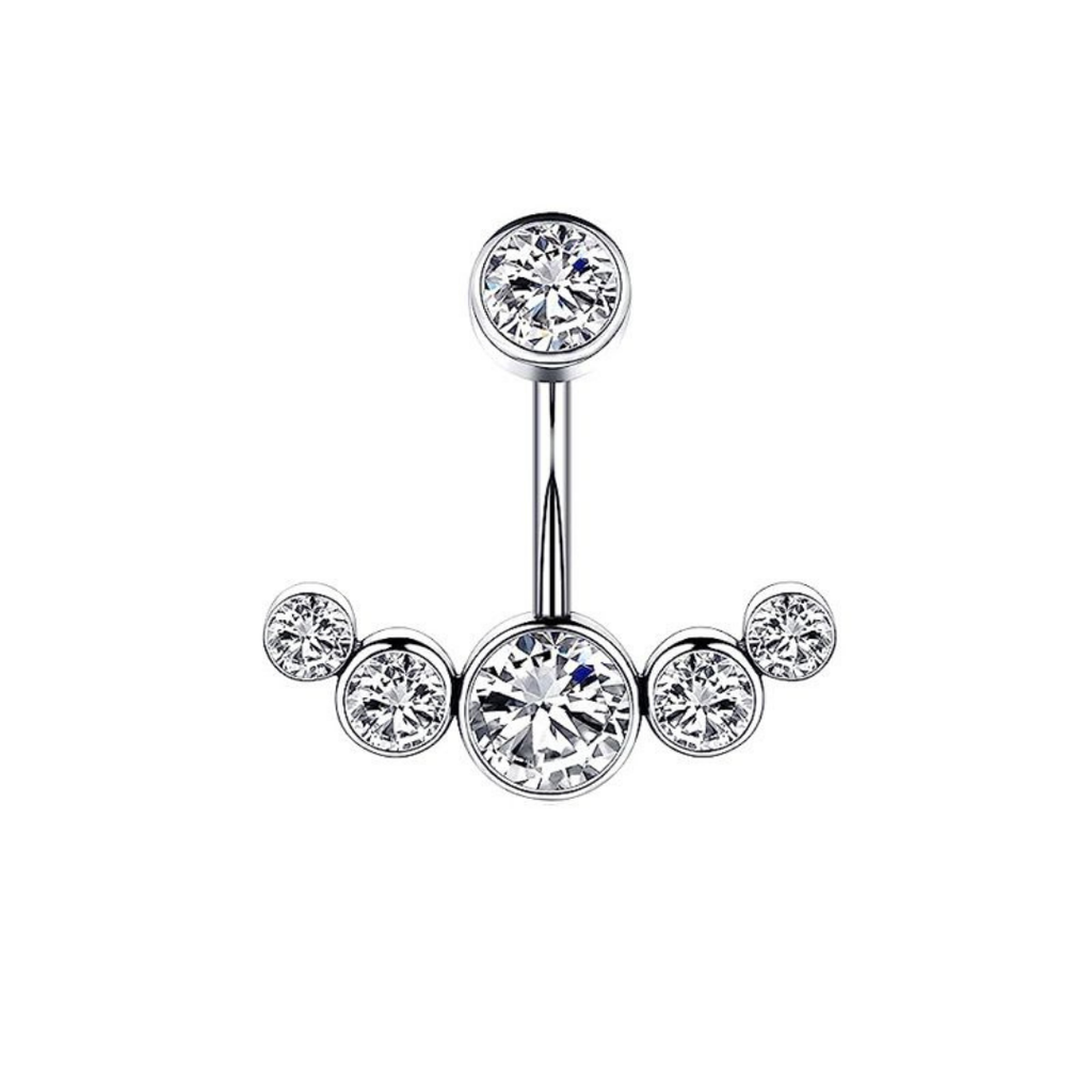 [bel21] Stainless Steel geometric belly ring with cubic zirconia stones