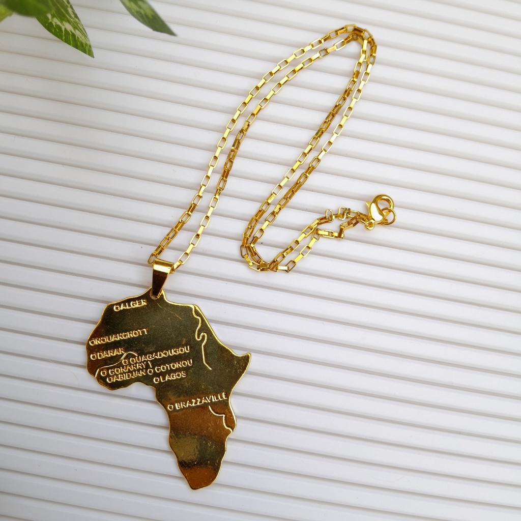 Gold Stainless Steel Africa Map Necklace