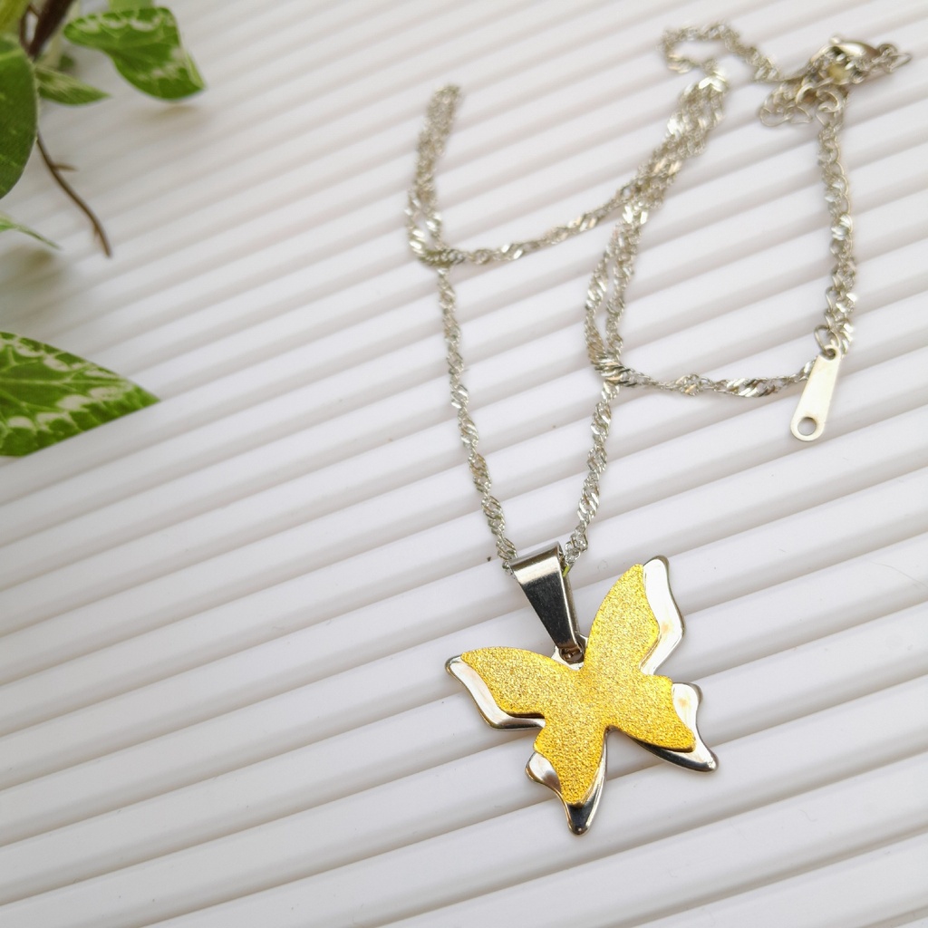 [neck10] 304 Stainless Steel, Textured, Butterfly Necklace
